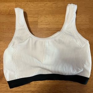 Yummie White Sports Bra trimmed in Black, Sz S